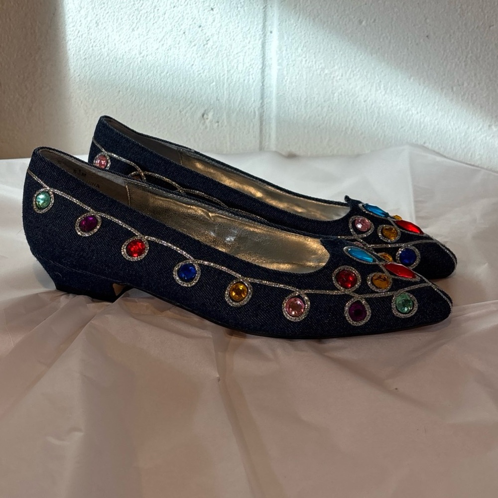 Vintage J. Renee denim pump heels jewel trim size 5.5M
New
